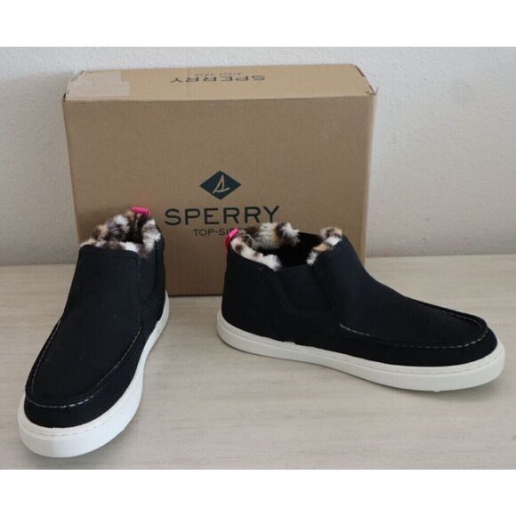 Sperry SCK166481 Girl's Sz 5M Black Salty Cozy Mid Ankle Fur Boots - Picture 1 of 11